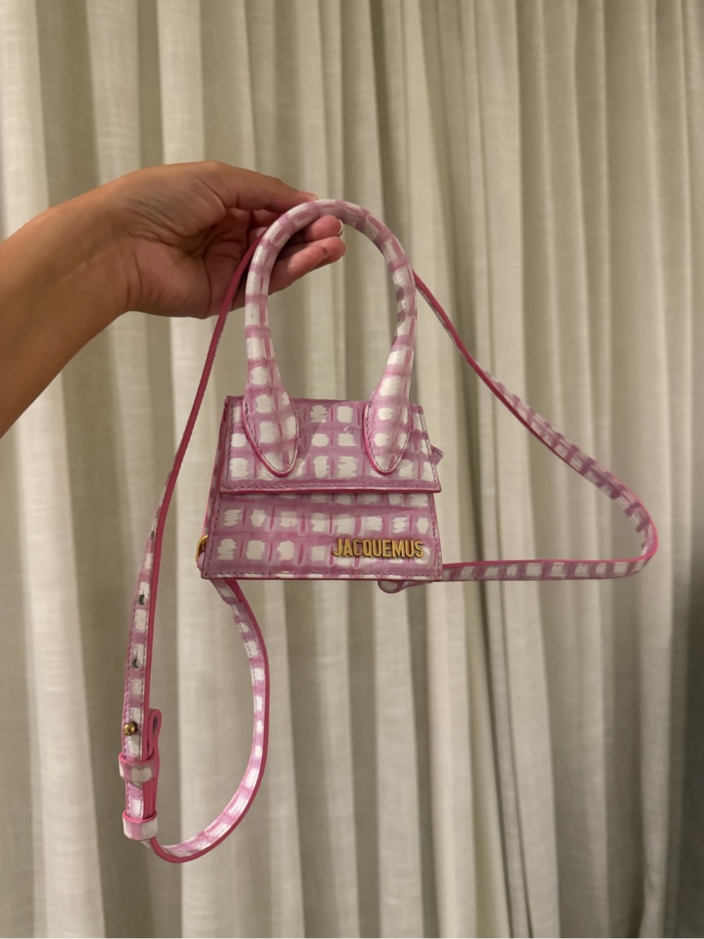 Jacquemus Pink and White Mini Handbag with Gold Logo